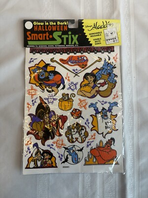 Vintage Walt Disney Aladdin Halloween stickers Reusable Smart Stix Glow In Dark