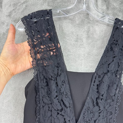 Adrianna Papell Dress 4 Floral Lace Midi Evening Event Bodycon Witchy Vamp Black - Picture 5 of 14