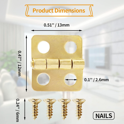 50 Pcs Mini Hinges, 13 X 12 Mm Retro Brass Butt Hinge Miniature Hardware 180 Deg - Picture 3 of 12