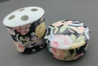 Japanese Ceramic Floral Toothbrush Holder & Jewelry Dish Hand-Made n Japan VTG