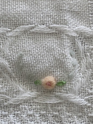 Vintage Ivory Pink Roses Embroidered Unisex Square Baby Blanket 35" Soft Orlon - Picture 12 of 24