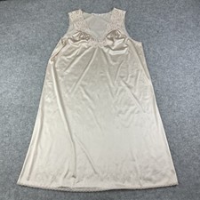 VTG Vanity Fair Slip Dress Womens M Beige Nightgown Sleeveless Lace Made in USA 