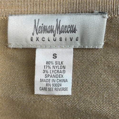 Neiman Marcus Tan with Black Beaded Lace Silk Blend Cardigan Sweater Size Small - Picture 2 of 11