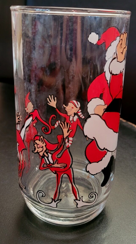 Retro Christmas Holiday Santa/Elves Clear 6"Drinking Glass/Tumbler;Milk/KIds/Bar - Picture 3 of 17