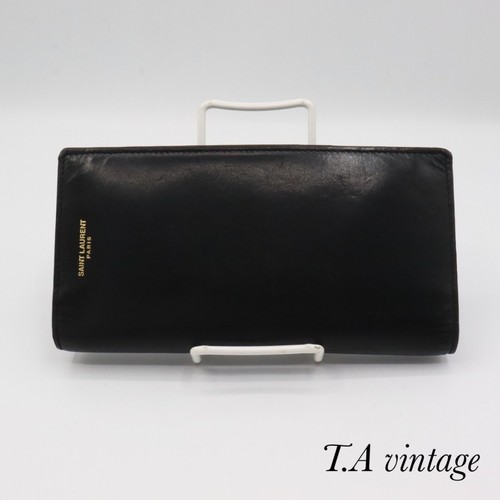 Auth SAINT LAURENT PARIS Long Wallet Black Leather  Japan