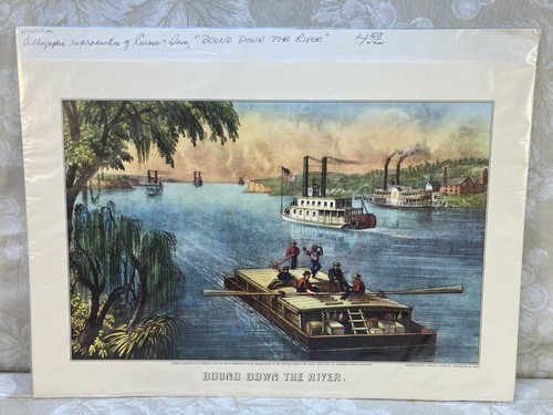 4 Currier & Ives Reprod Prints from 1860s to 1870s Lithos Paddle Wheeler Theme - Picture 4 of 12