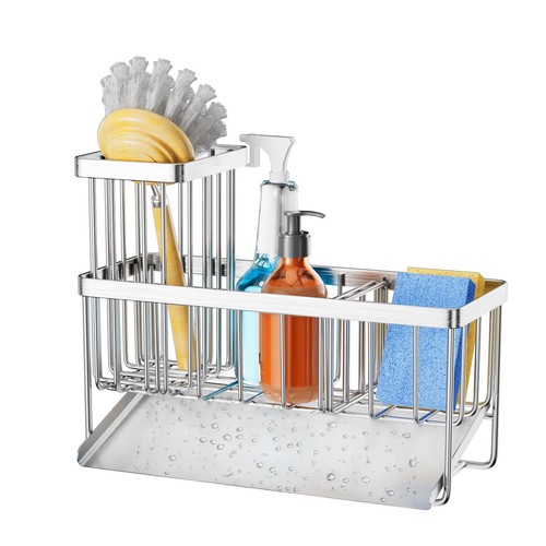 Kitchen Sink Organizer Stainless Steel Sponge Holder Brush Tray Rustproof