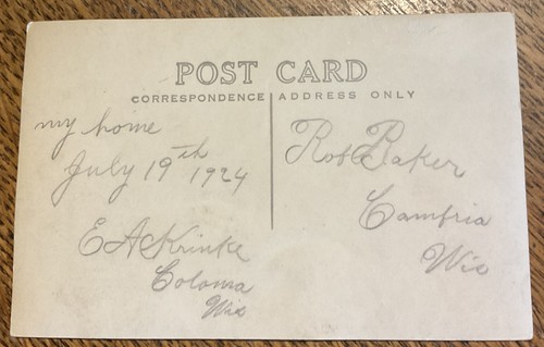 Coloma Wisconsin EA Krinke Residence RPPC Photo Postcard 1924 - Picture 3 of 3