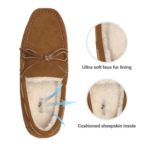 Men's Moccasin Slippers Fuzzy Memory Foam Indoor Outdoor Slip On House Shoes - Picture 25 of 41