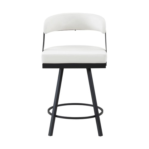 5 PC COUNTER HEIGHT DINING TABLE WHITE FAUX LEATHER SWIVEL CHAIRS FURNITURE SET - Picture 5 of 16