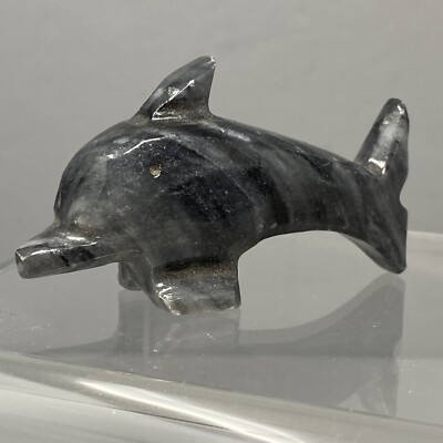Stone Carved Dolphin Figurine Gray Marble Gemstone Sea Animal Figural Chakra 3''