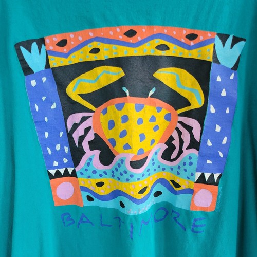 Vintage Single Stitch Baltimore Crab Graphic T-Shirt Men's Size L Teal 1992 - Picture 4 of 10