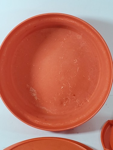Tupperware Orange Bowl Set- Small 4.5" mod 1323-4 Med 6 3/4 mod1253-8 w/lid Read - Picture 9 of 13