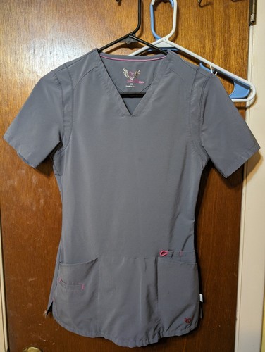 Blusa Médica Smitten Para Mujer Talla XXS Gris Estrella de Rock Túnica Cuello en V - Imagen 2 de 7