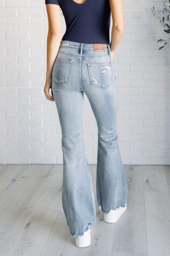 Judy Blue Mid Rise Control Top Distressed Flare Jeans - Picture 3 of 29