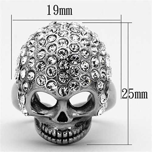 Skull Ring Silver Cubic Zirconia Womens Sparkling Biker Goth Steel Size T 10 - Picture 2 of 4
