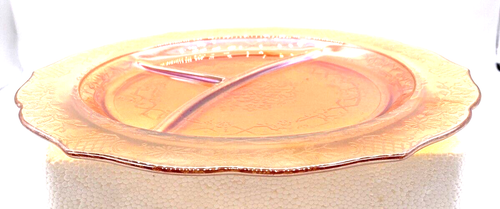 Vintage Carnival Glass Divided Dinner Plate Iridescent Marigold Color 11" - Picture 4 of 12