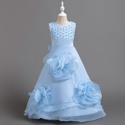 Children Flower Girls Kids Beaded Princess Dress Bridesmaid Wedding Party Gown - Picture 3 of 42