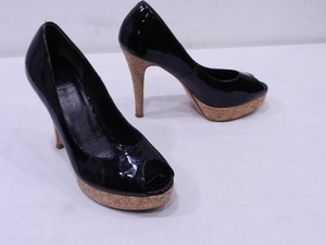 Cole-Haan-Womens-6-Black-Patent-Leather-Peep-Toe-Stiletto-High-Heels-Shoes