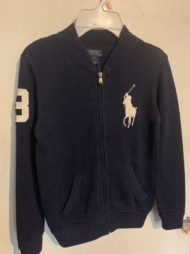 Ralph Lauren Polo BIG PONY Full Zip Sweater Jacket •NAVY/WHITE• Boys 7 - Picture 1 of 6