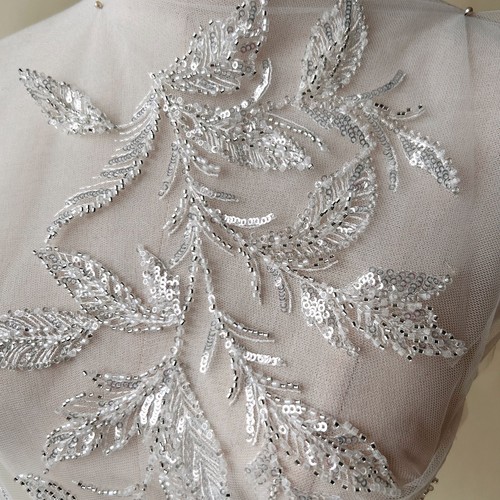 Perline Foglie Appliqué Argento Paillettes Foglia Pizzo Toppa per Costumi - Foto 3 di 6