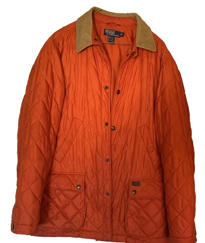 Vtg. Polo Ralph Lauren Quilted Corduroy Collar Lined Jacket Large Unisex Orange - Picture 2 of 13