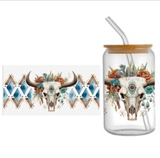 1 Piece Skull Southwest UV DTF Cup Wrap, Transfer Stickers for Glass Uv DTF Fall