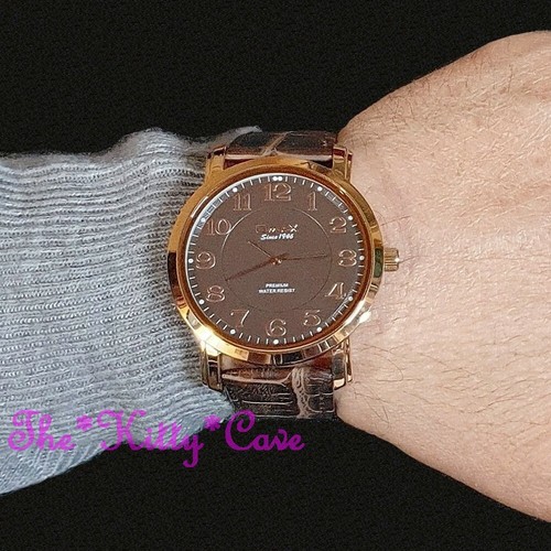 Clásico OMAX, Delgado Oro Rosa, Movimiento Seiko, Cuero Marrón Reloj SX02R55A - Imagen 8 de 9