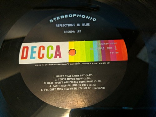 BRENDA LEE: REFLECTIONS IN BLUE - DECCA RECORDS Sample Copy LP - DL-74941 JF3 - Imagen 5 de 7