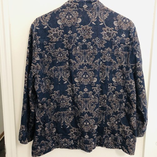 JM Collection Jean Jacket Size 18 Tapestry Cotton Blue Boho Copper Button Up - Picture 6 of 10
