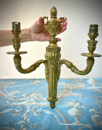 ANTIQUE FRENCH WALL SCONCES PAIR BRONZE NEOCLASSICAL FRENCH EMPIRE STYLE 1900s - Picture 7 of 22