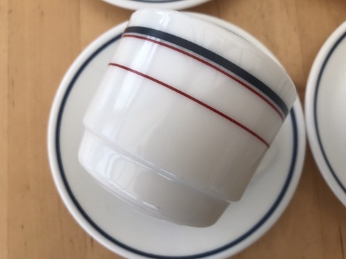 Pyrex Cup & Saucer x 4 - White with Red & Blue Stripe - Vintage - Picture 5 of 8