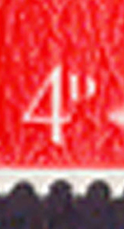 GB 1969 Machin 4d bermilion U/M tira marginal de tres, VARIEDAD/ERROR: abierto D Foto 4 de 4