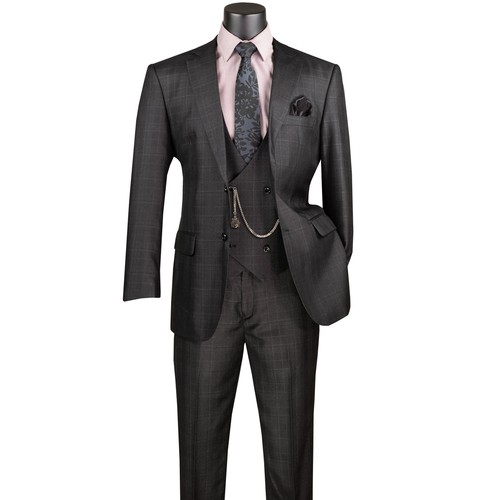 VINCI Men's Sharkskin Glen Plaid Suit 36S-56L, 3-Pc, 7 Colors, Classic - NEW - Picture 32 of 32