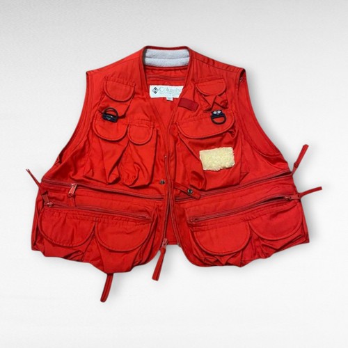 Columbia Fishing Vest M Red Lightweight Nylon Multi-Pocket Outdoors