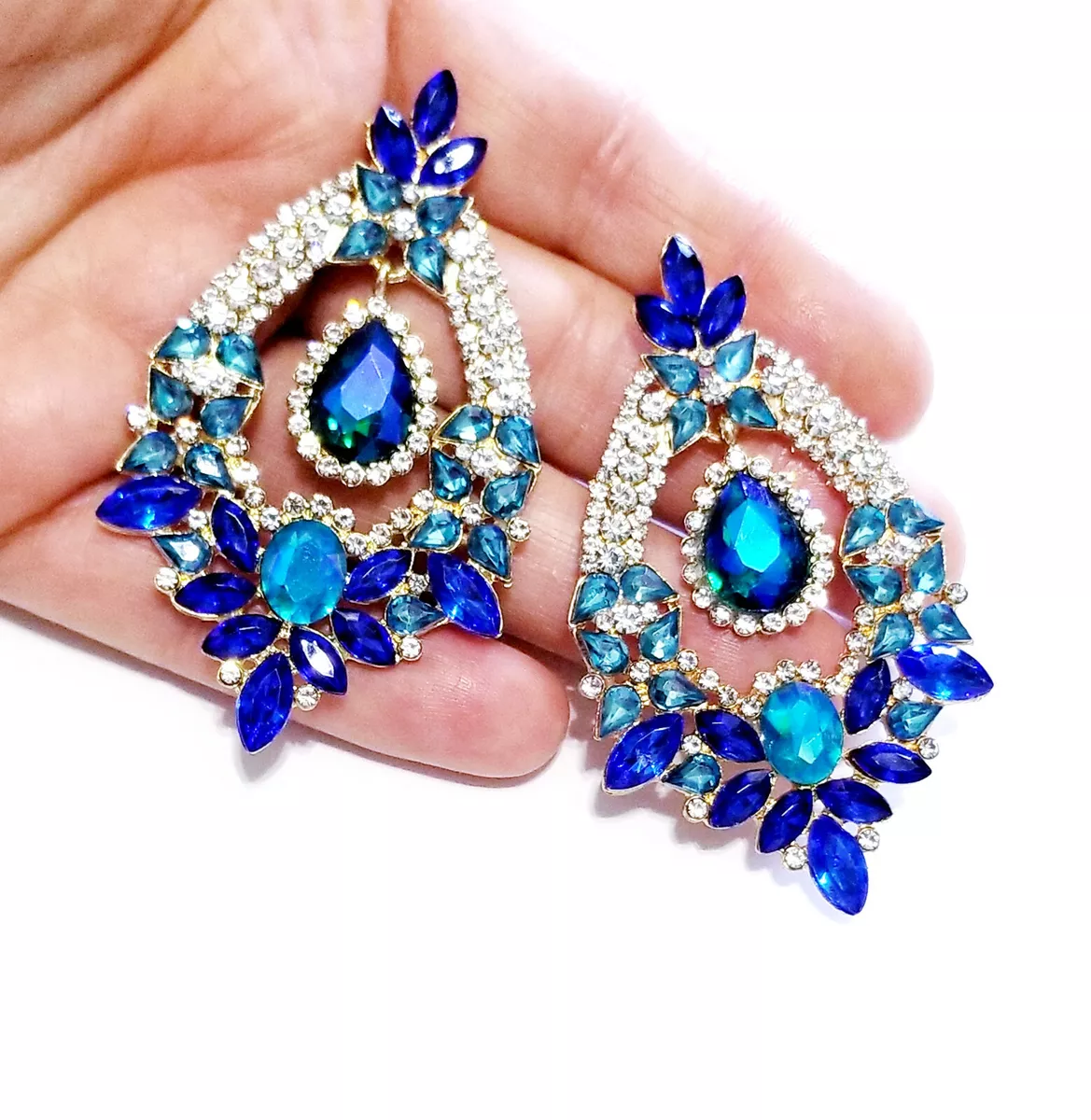 Blue pageant shop earrings