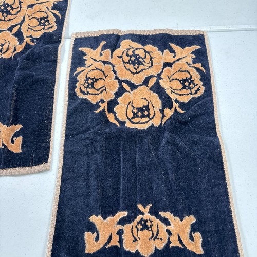 vintage martex hand towel pair black floral cotton chenille texture mcm 1336-23 - Picture 5 of 14