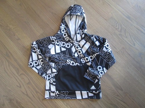 Boys Adidas Black & White Print Pullover Hoodie - size 6 - Picture 1 of 5