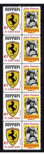 John Surtees Ferrari F1 Driver Strip Of 10 Mint Stamps