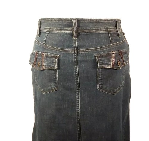 Womens Motto Jean Skirt Size 8 Blue Cotton Blend Long Modesty 2 Rear Pockets - Picture 2 of 12