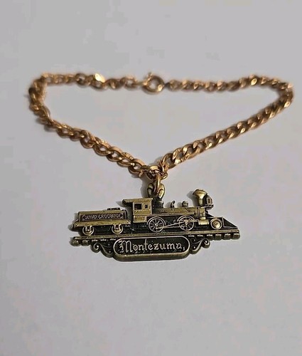 Railroad Denver & Rio Grande Montezuma Locomotive Charm w/Chain Bracelet VTG