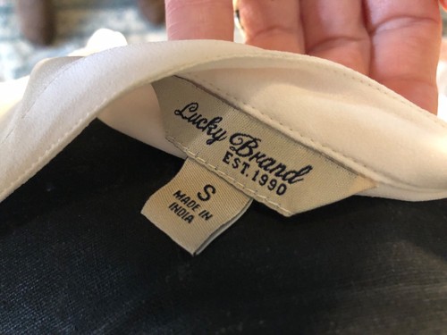 Lucky Brand V-neck Long-Sleeve Sheer Tuxedo Pleat Ivory Dress Shirt Small - Picture 4 of 8