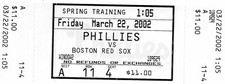 2002  Phillies vs. Red Sox spring training baseball full ticket