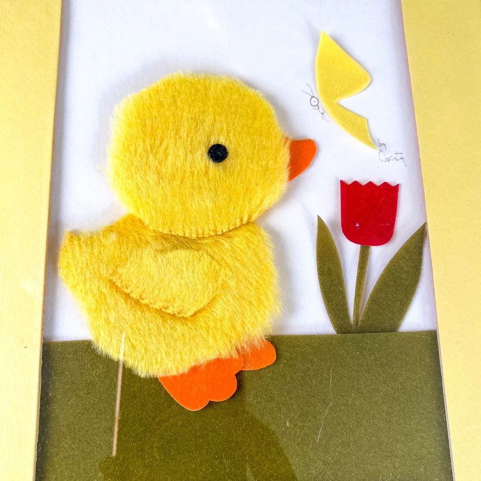 Винтажное войлочное 3-D настенное искусство желтая детская утка красный тюльпан и бабочка искусство детская комната - Изображение 2 из 4