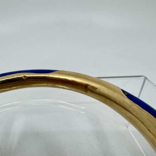 Vintage Chinese 14K Gold & Lapis Lazuli Hinged Bangle Bracelet Etched READ - 第 13/15 張圖片