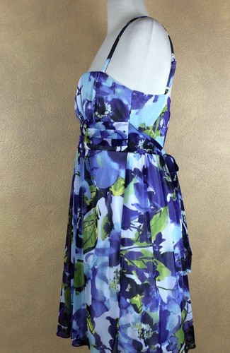 Vestido IZ Byer Púrpura Transparente Acuarela Floral 2 Forros 1 con Volantes de Tul Suave S - Imagen 7 de 8
