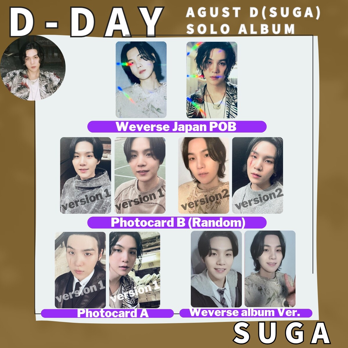 BTS 【SUGA】D-Day weverse ver.ランダムトレカ/ポスカ② kengamagjike.com