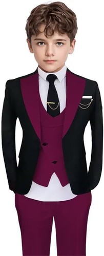 Boys 3 Piece Suit Formal Wedding Prom Party Tuxedo Suits for Boys Vest Jacket - Picture 18 of 34