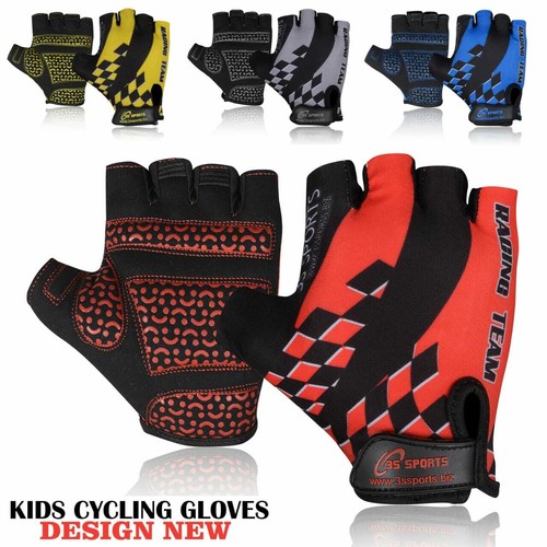 Kids Junior Bike Bicycle Cycling Half Finger Gloves Boys Girls Child, Fingerless - Picture 1 of 7