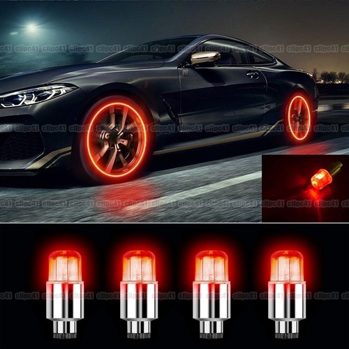 4x Tapas de luz LED de vástago de válvula de aire de neumático de rueda de coche rojo accesorios - Imagen 1 de 5